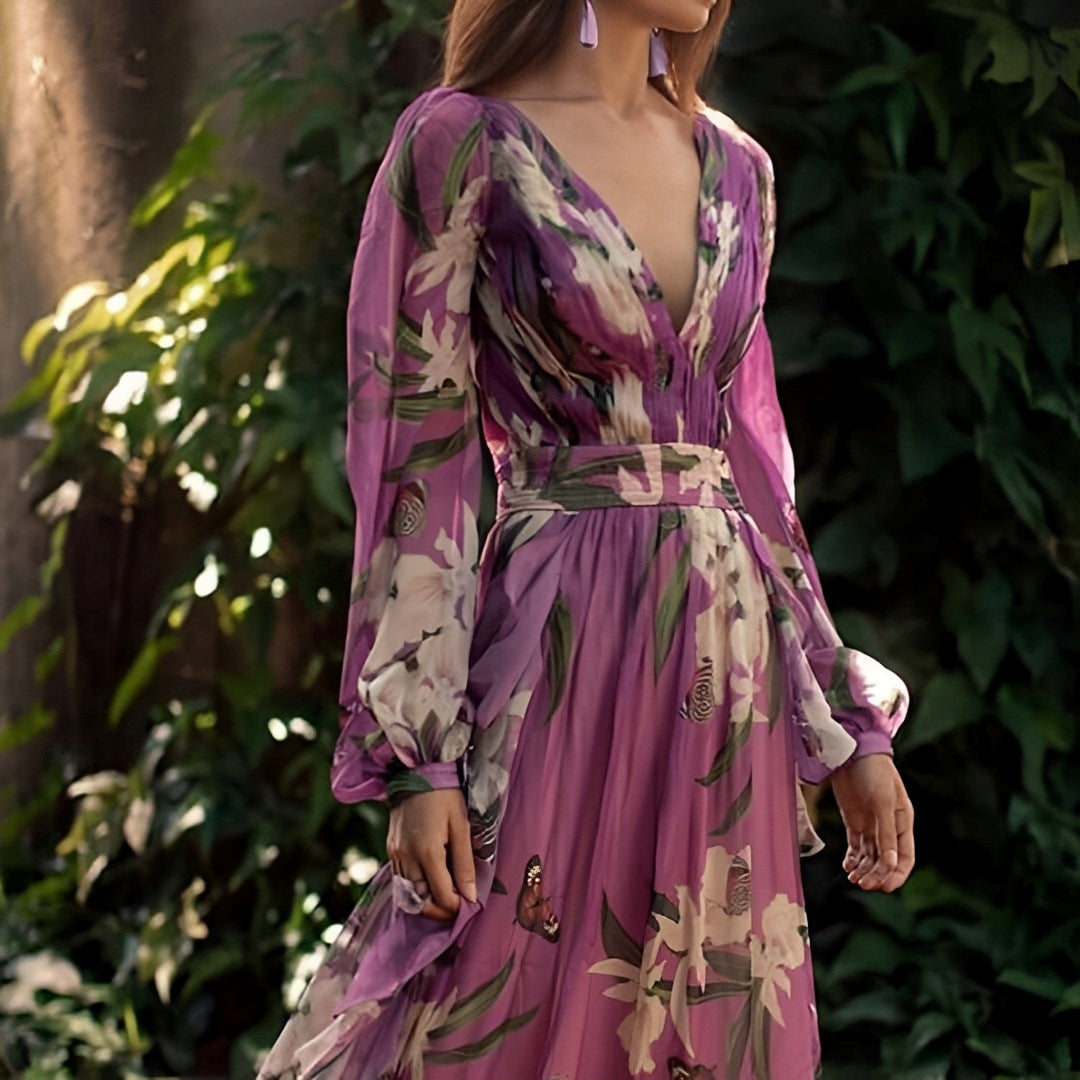 Patricia | Women’s Lightweight Floral Chiffon Dress with Flowy Fit
