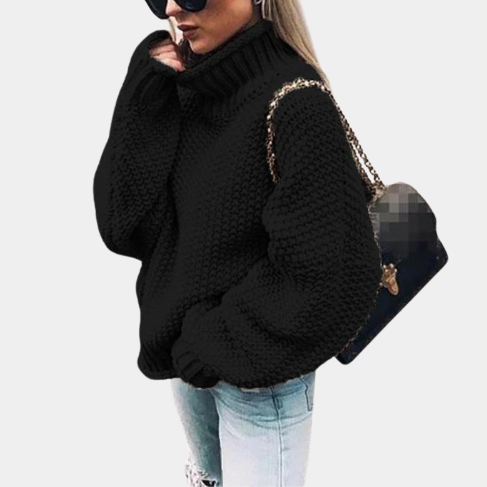 Amandine | Women's Oversized Turtleneck Sweater — Cozy Chunky Ribbed Knit