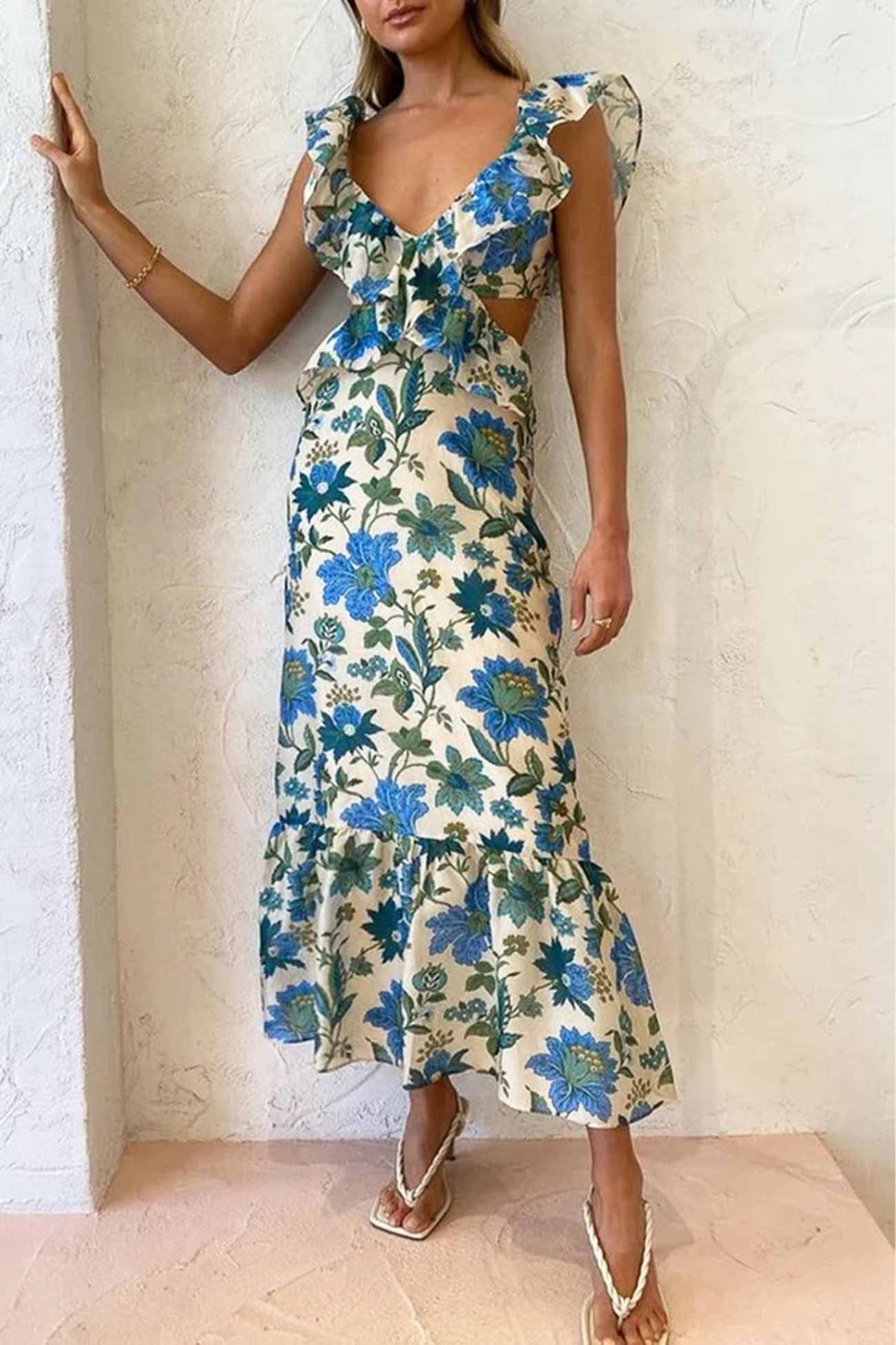 Norah | Chic Summer Maxi Dress - Sleeveless with Ruffle Straps