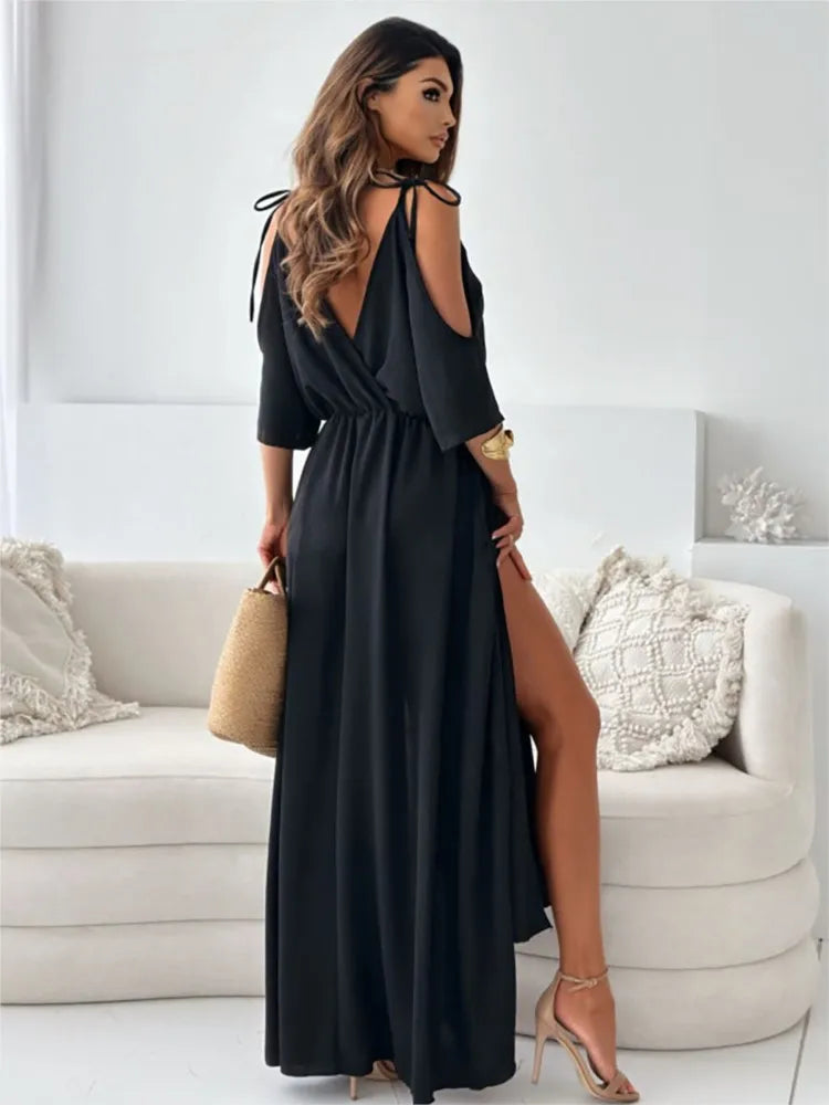 Karen | Elegant Cold-Shoulder Maxi Dress