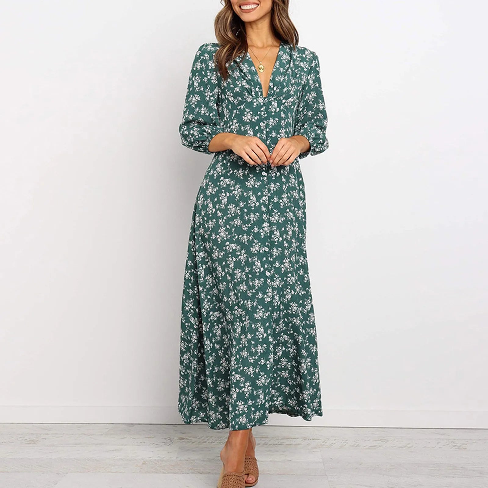 Joelle | Elegant Floral V-neck Maxi Dress for Women