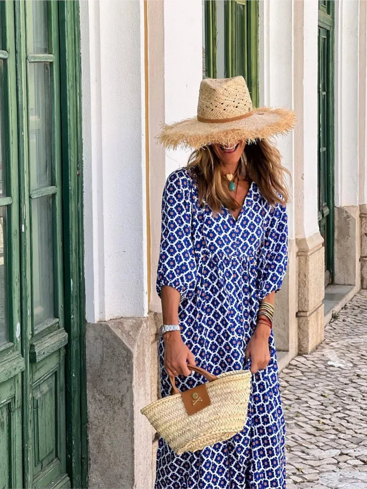 Justine | Boho Maxi Dress with Elegant Floral Print for Women