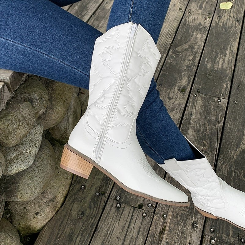 Birdie | Women's Embroidered Mid-Calf Cowboy Boots
