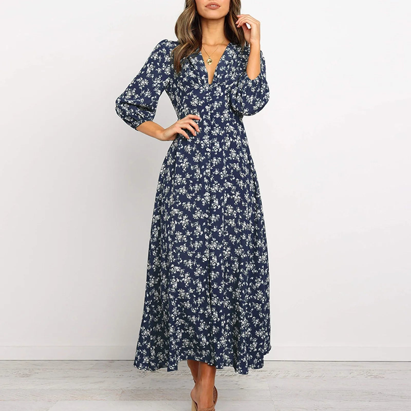 Joelle | Elegant Floral V-neck Maxi Dress for Women