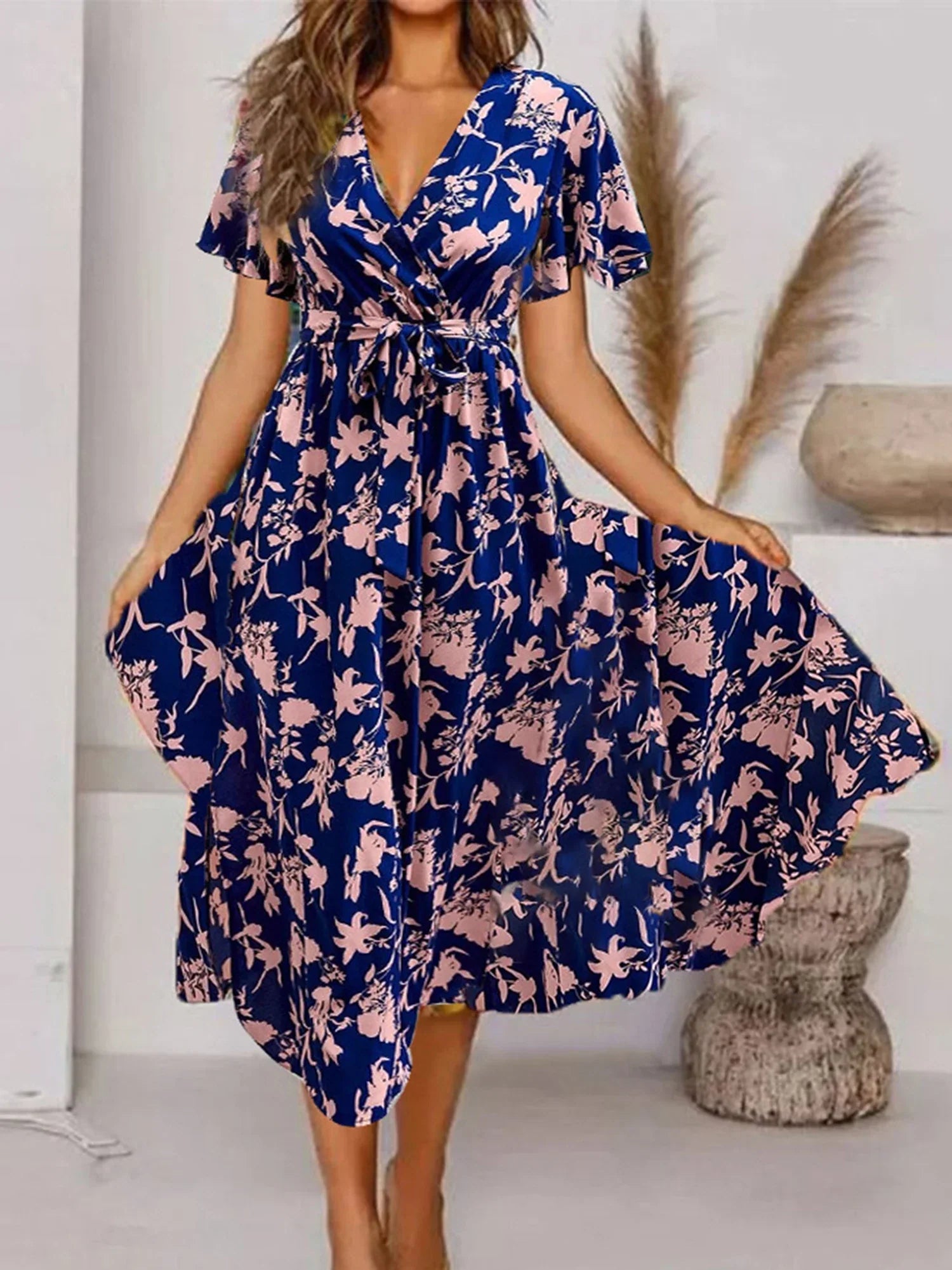 Heloise | Elegant Midi Dress with Romantic Floral Print