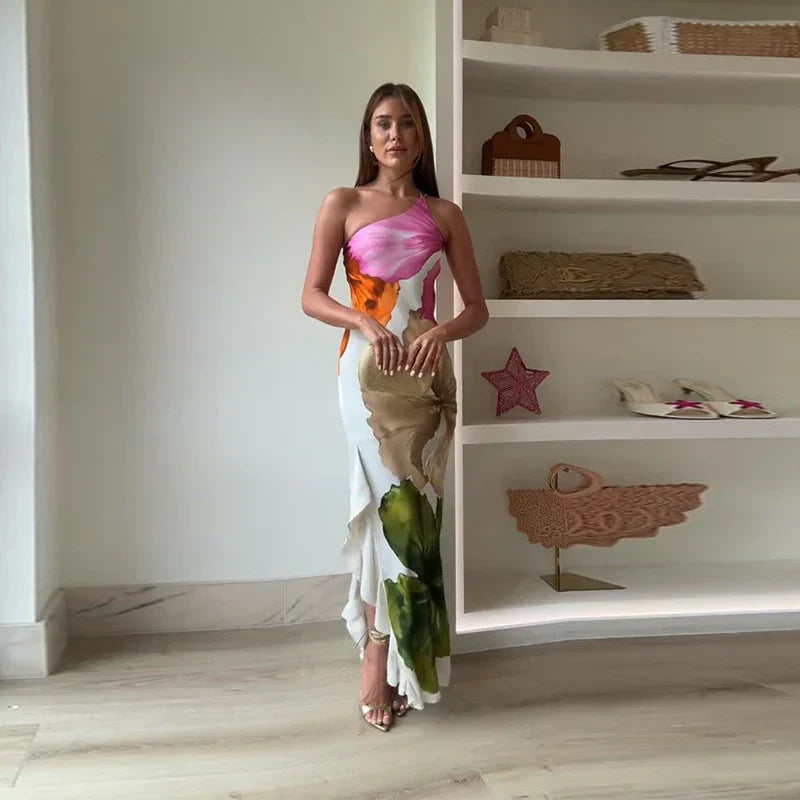 Nicolette | Elegant Floral One-Shoulder Maxi Dress