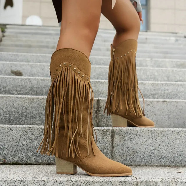 Aurore | Women's Fringe Knee High Western Boots