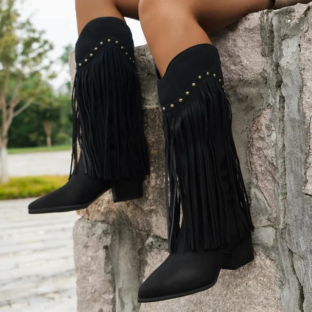 Aurore | Women's Fringe Knee High Western Boots