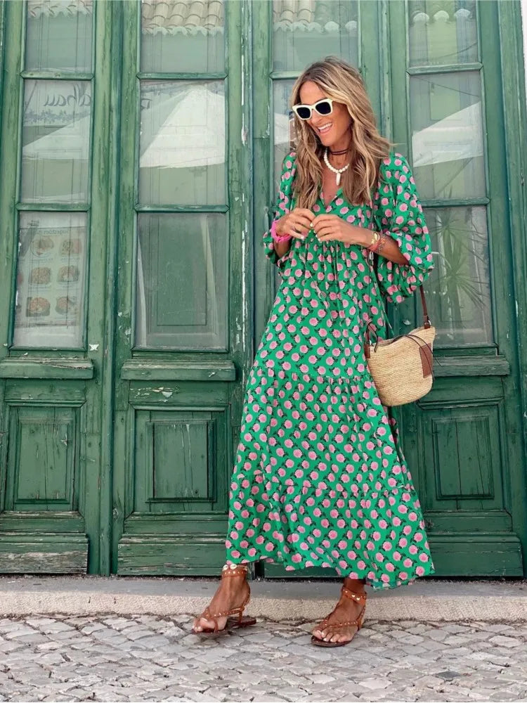 Justine | Boho Maxi Dress with Elegant Floral Print for Women