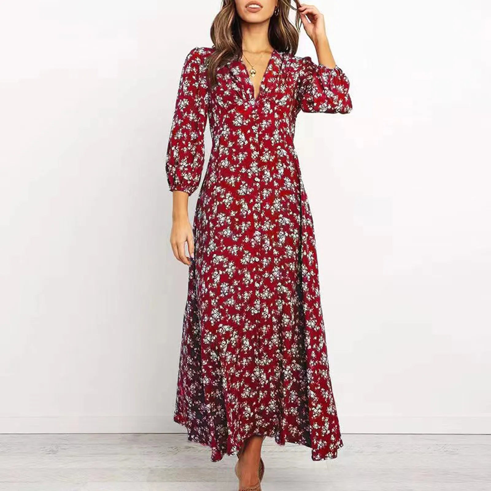 Joelle | Elegant Floral V-neck Maxi Dress for Women