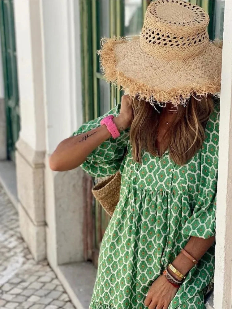 Justine | Boho Maxi Dress with Elegant Floral Print for Women
