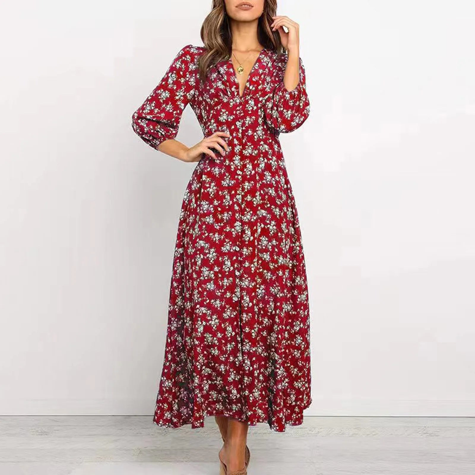 Joelle | Elegant Floral V-neck Maxi Dress for Women