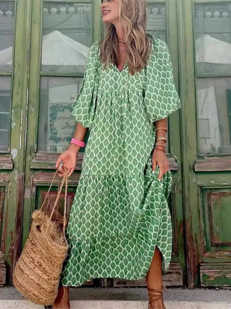 Justine | Boho Maxi Dress with Elegant Floral Print for Women