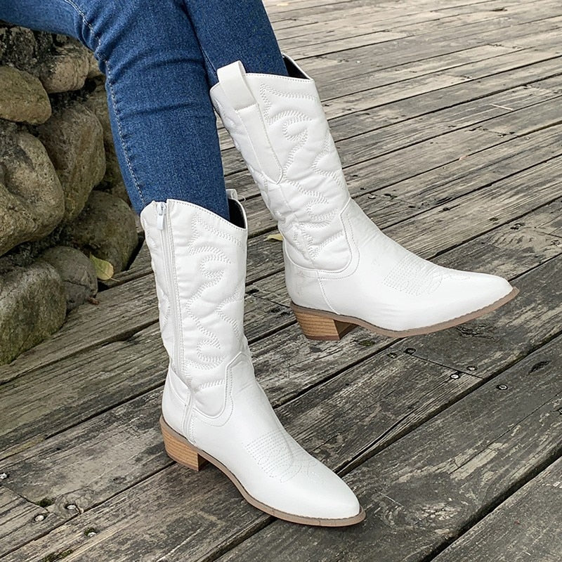 Birdie | Women's Embroidered Mid-Calf Cowboy Boots