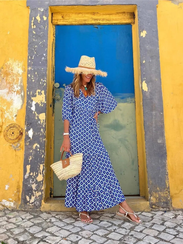 Justine | Boho Maxi Dress with Elegant Floral Print for Women