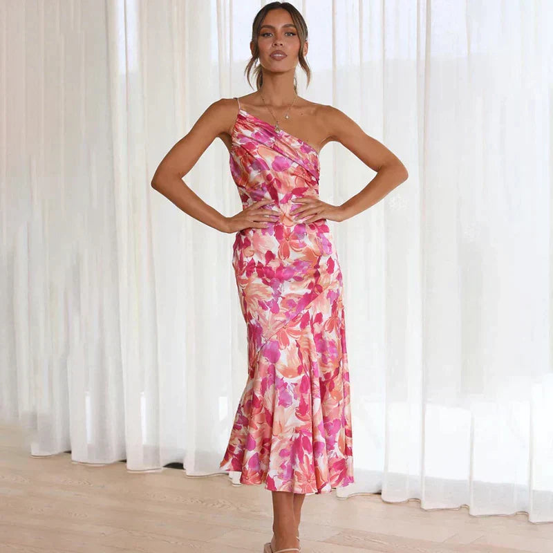Molly | Chic Asymmetrical Floral Midi Dress for Any Occasion