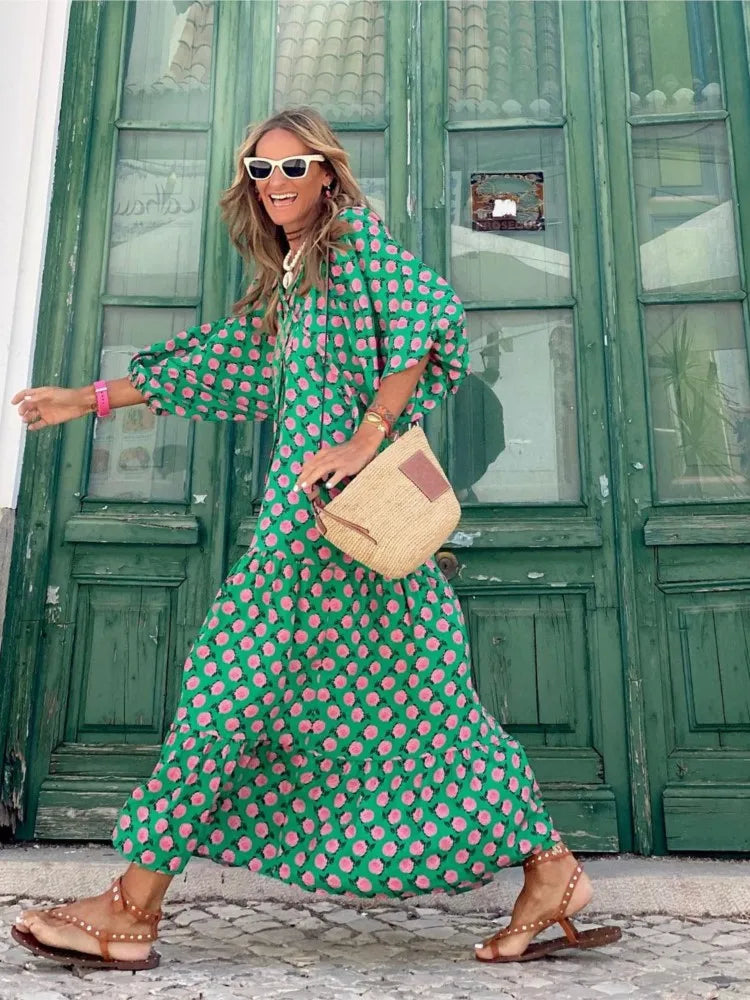 Justine | Boho Maxi Dress with Elegant Floral Print for Women