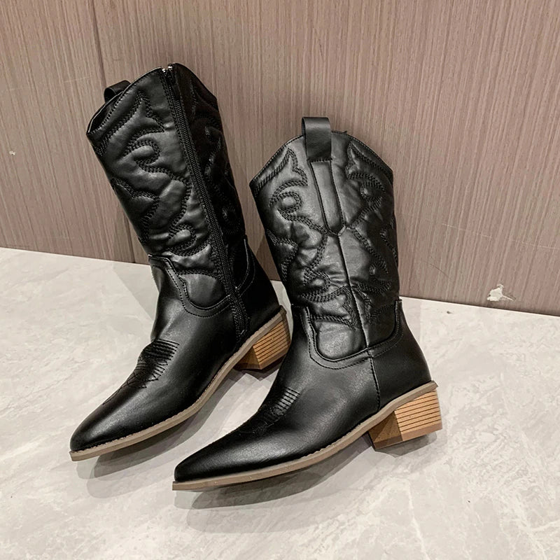 Birdie | Women's Embroidered Mid-Calf Cowboy Boots