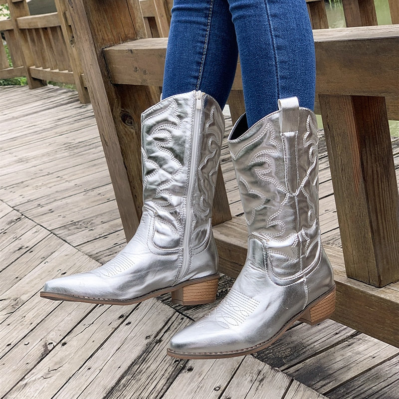 Birdie | Women's Embroidered Mid-Calf Cowboy Boots