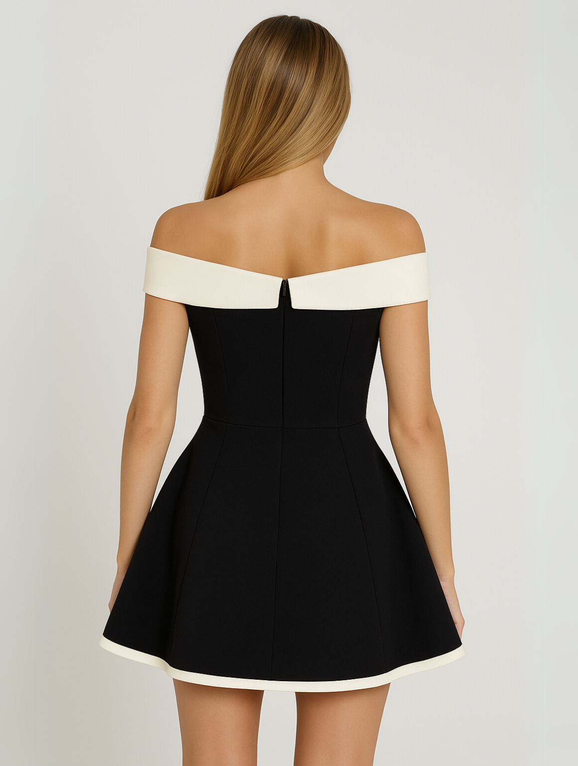 Maddie | Timeless Off-Shoulder Contrast Minidress