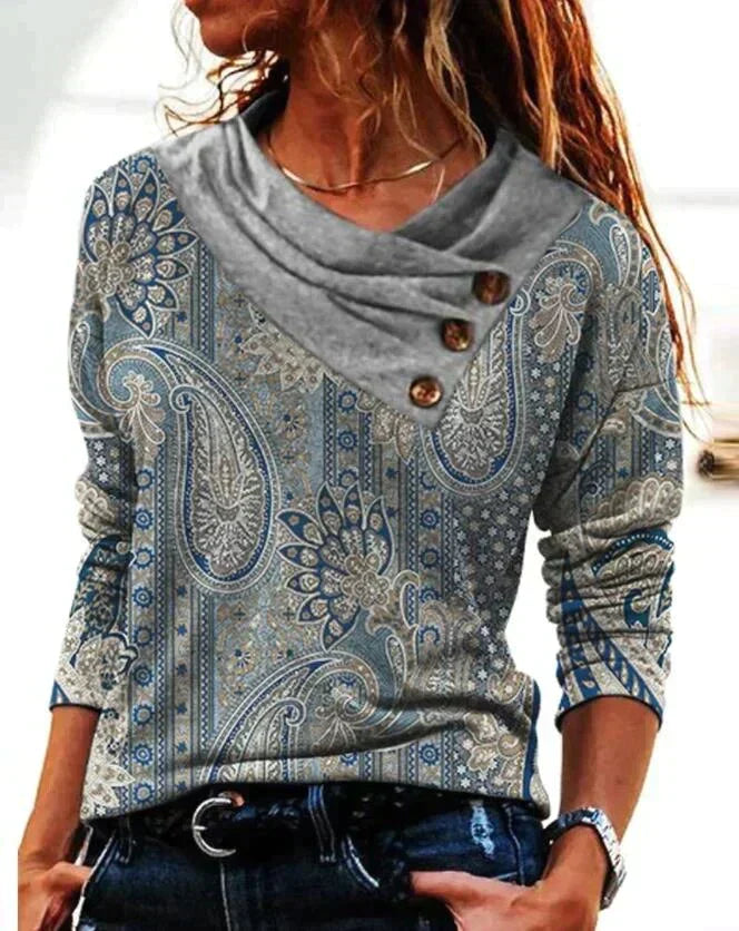 Celine | Women's Long Sleeve Cowl Neck Printed Blouse