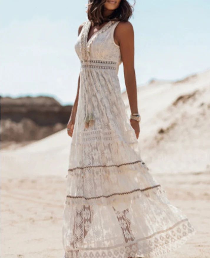 Madeline | Vintage Boho Drawstring Maxi Dress