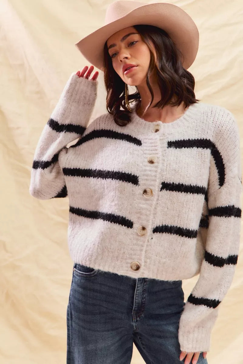 Alize | Women's Striped Button-Down Winter Cardigan