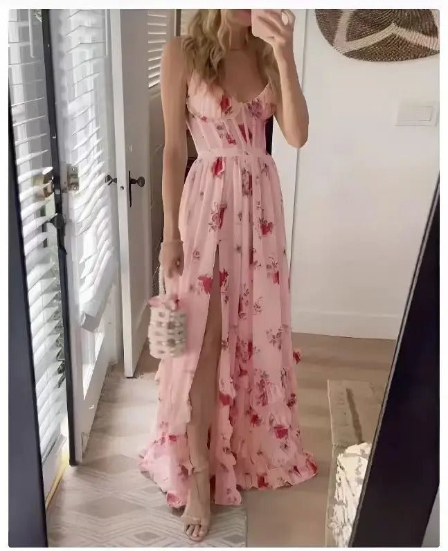 Moira | Elegant Floral Slit Maxi Dress for Special Occasions