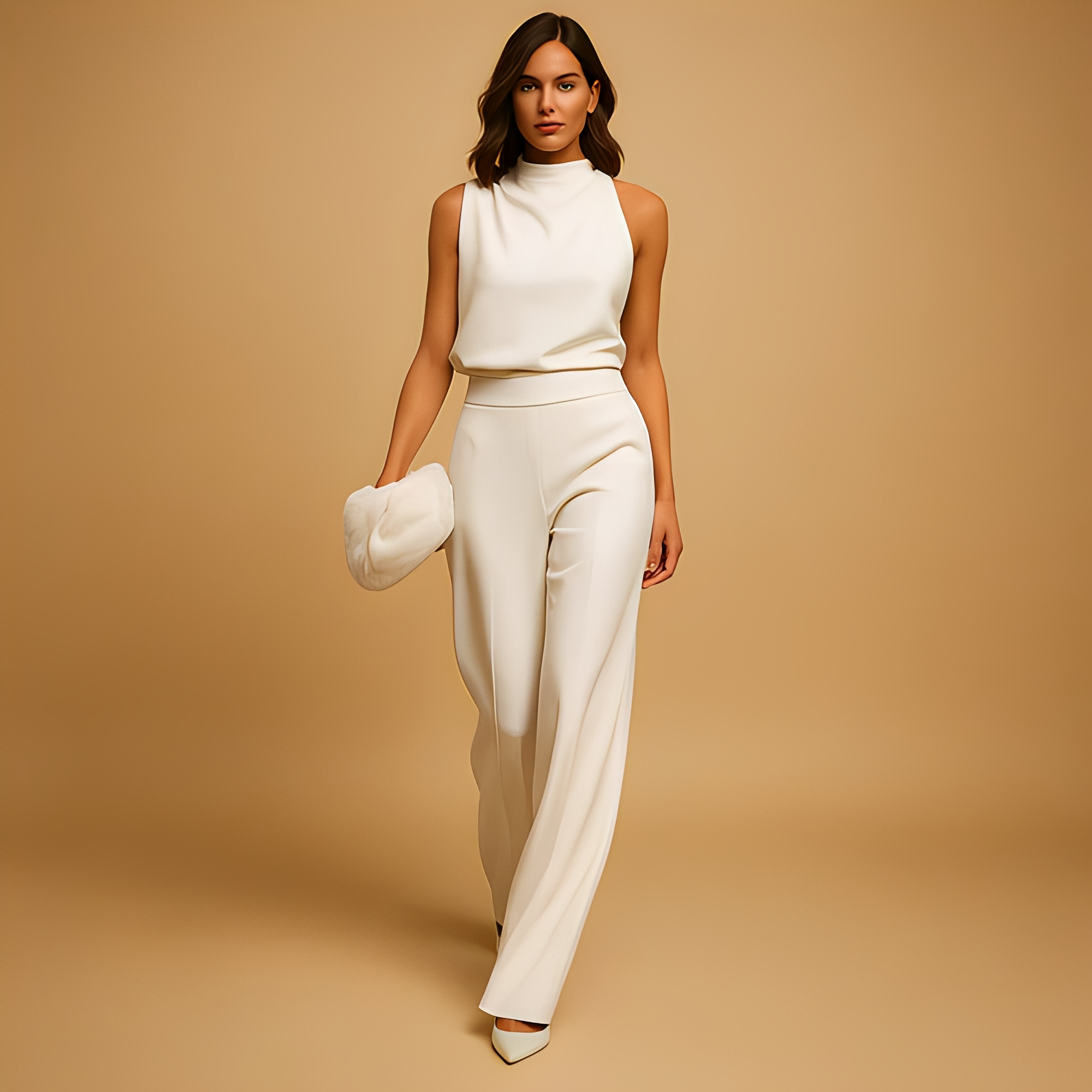 Andrea | Women's High Neck Sleeveless Two-Piece Pant Set