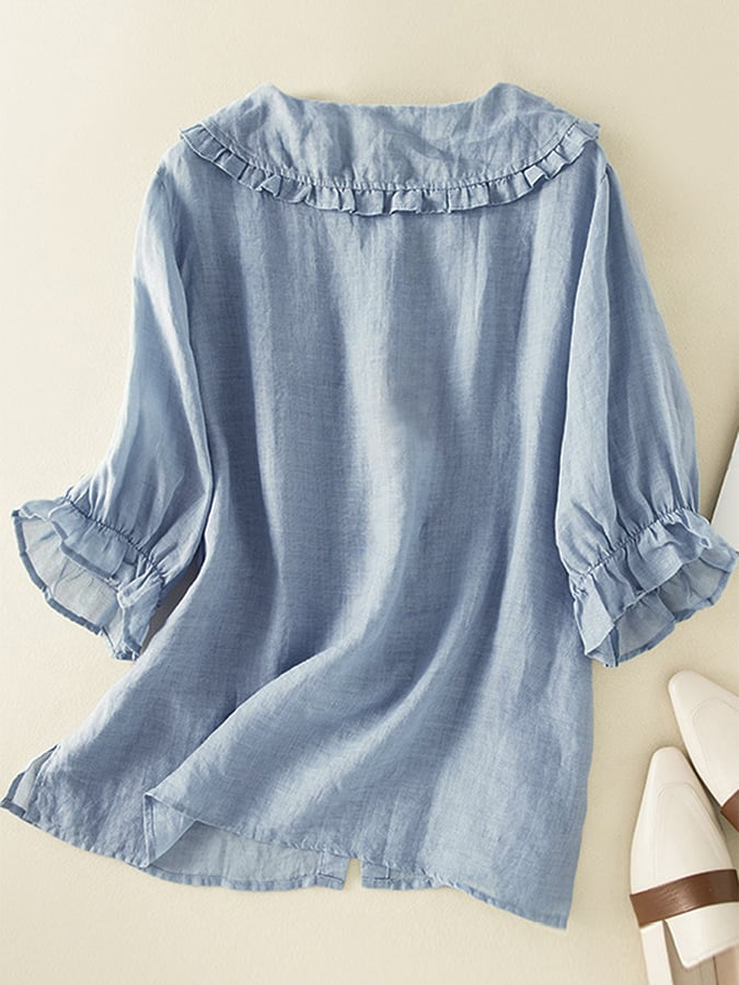 Coraline | Women's Trendy Cotton Loose Ruffled Neck Shirt
