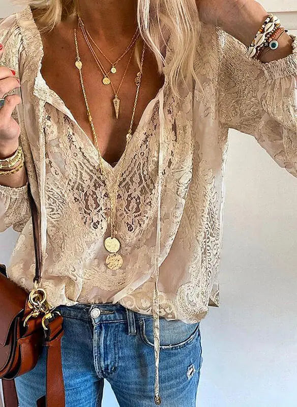 Crystal | Chic Boho Blouse with Stylish Cutout Neckline