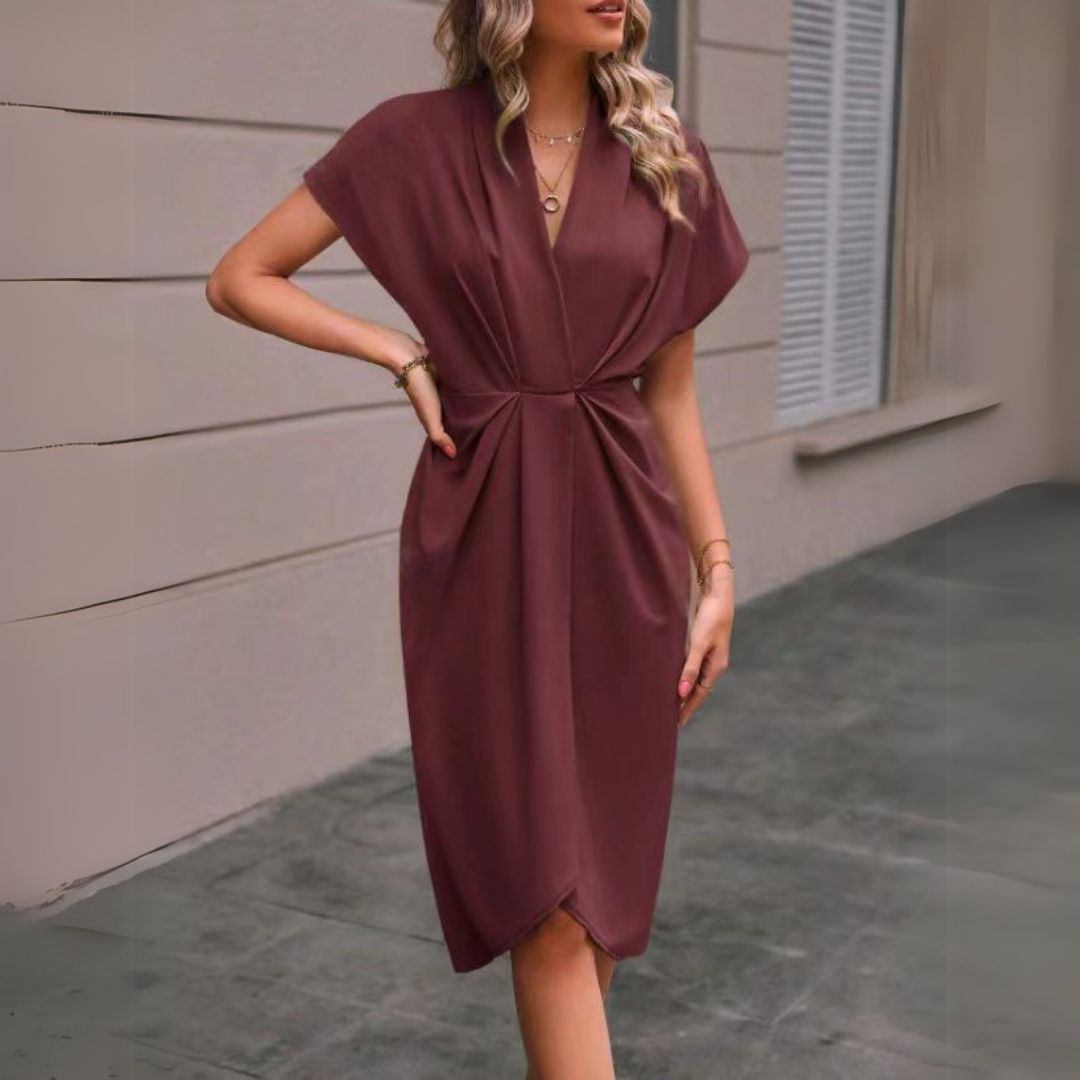 Kathleen | Chic Draped Midi Dress for Women
