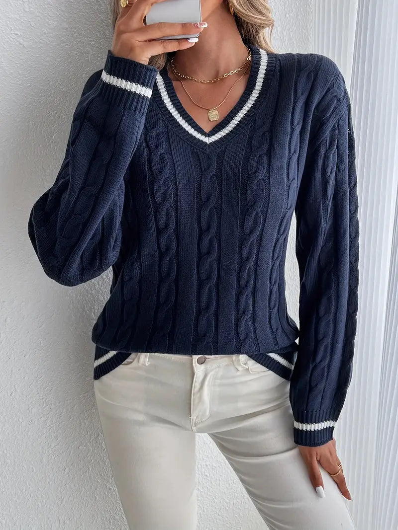 Alyssia | Women's V-Neck Cable Knit Sweater