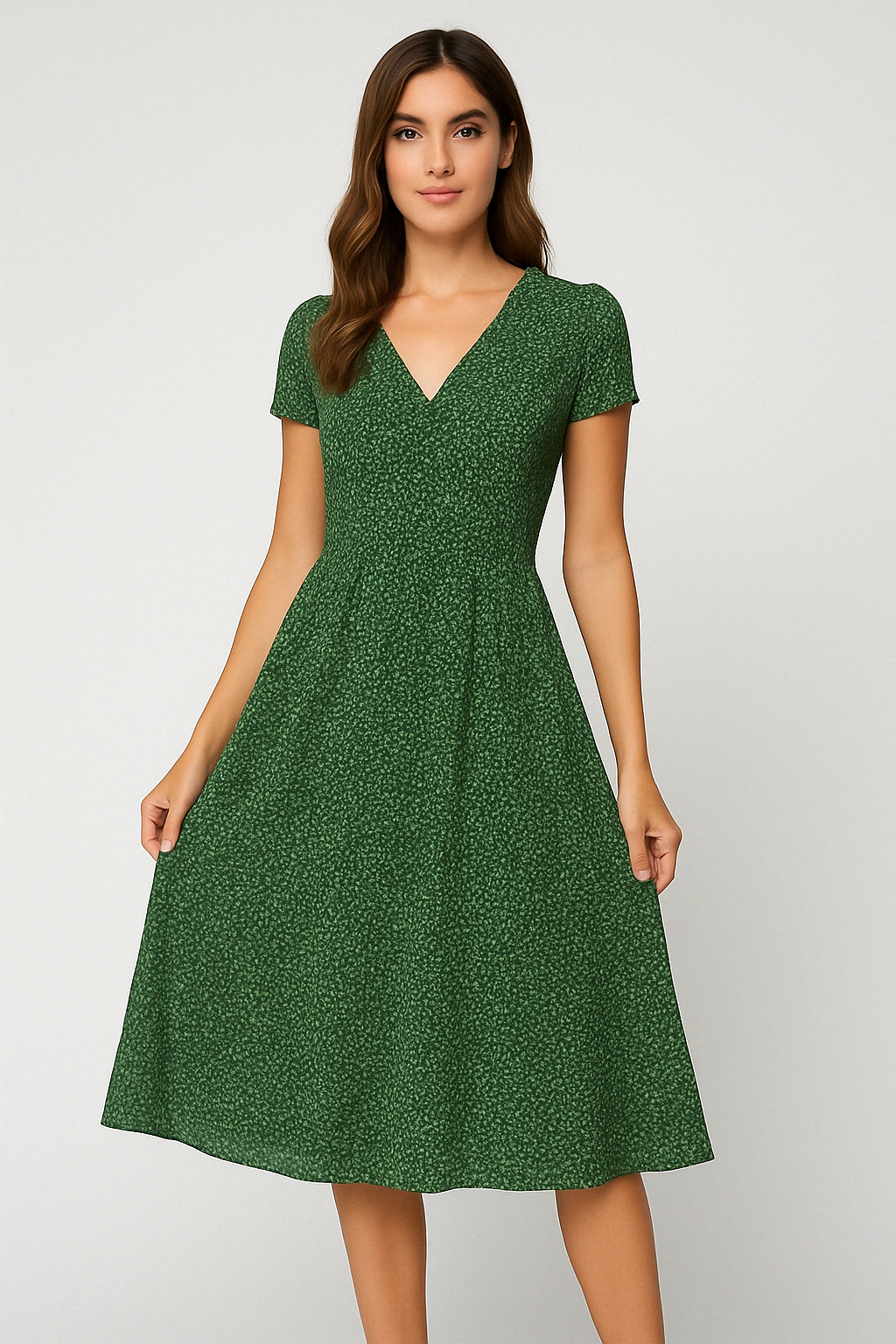Elle | Women's V-Neck A-Line Midi Dress