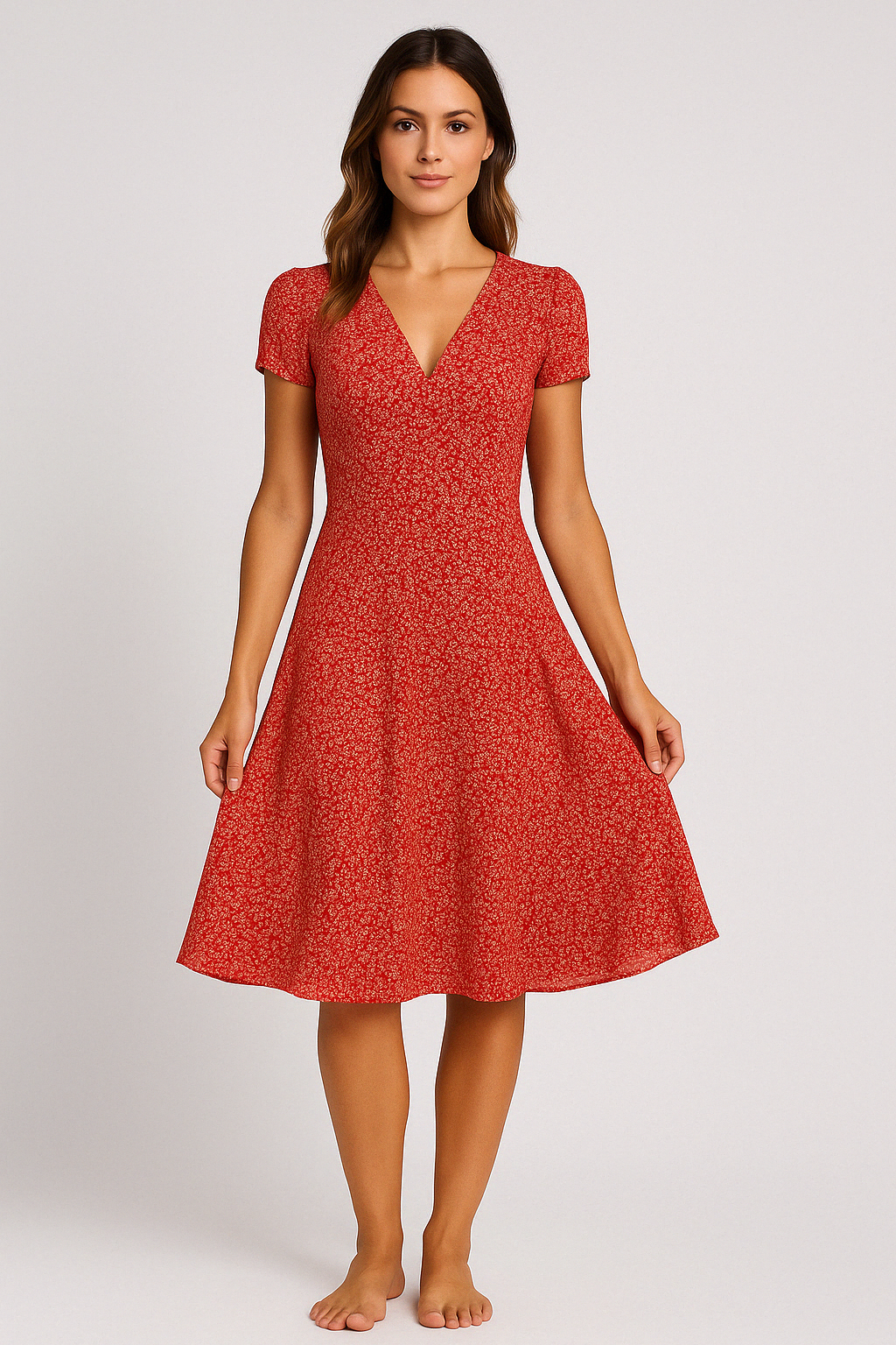 Elle | Women's V-Neck A-Line Midi Dress