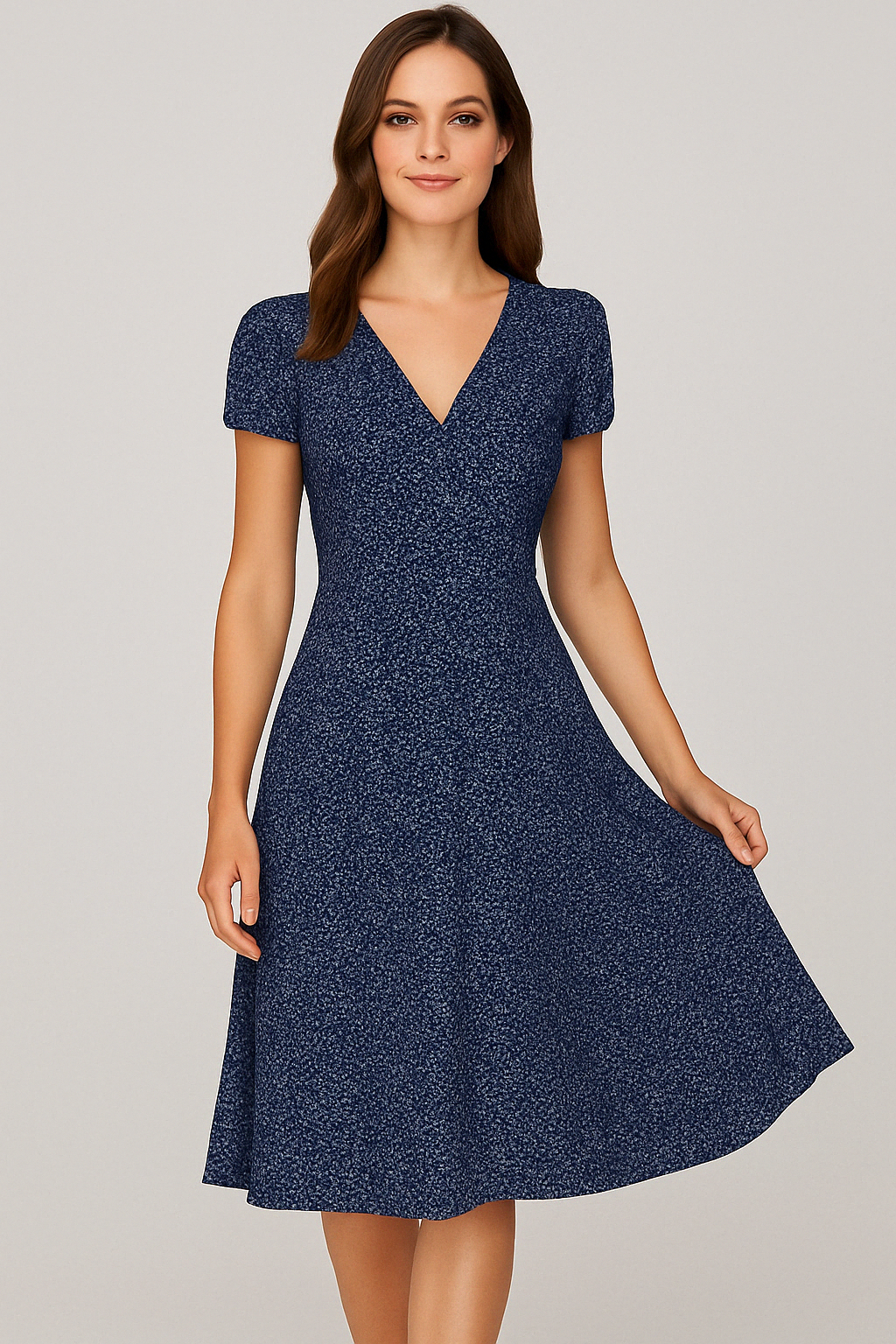 Elle | Women's V-Neck A-Line Midi Dress