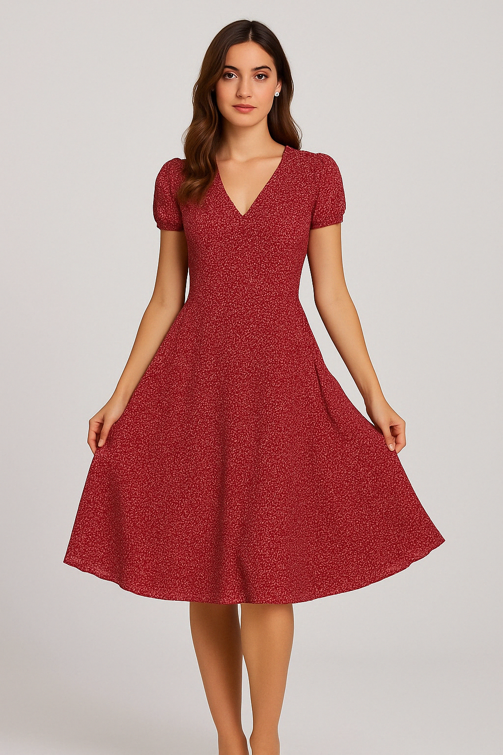 Elle | Women's V-Neck A-Line Midi Dress