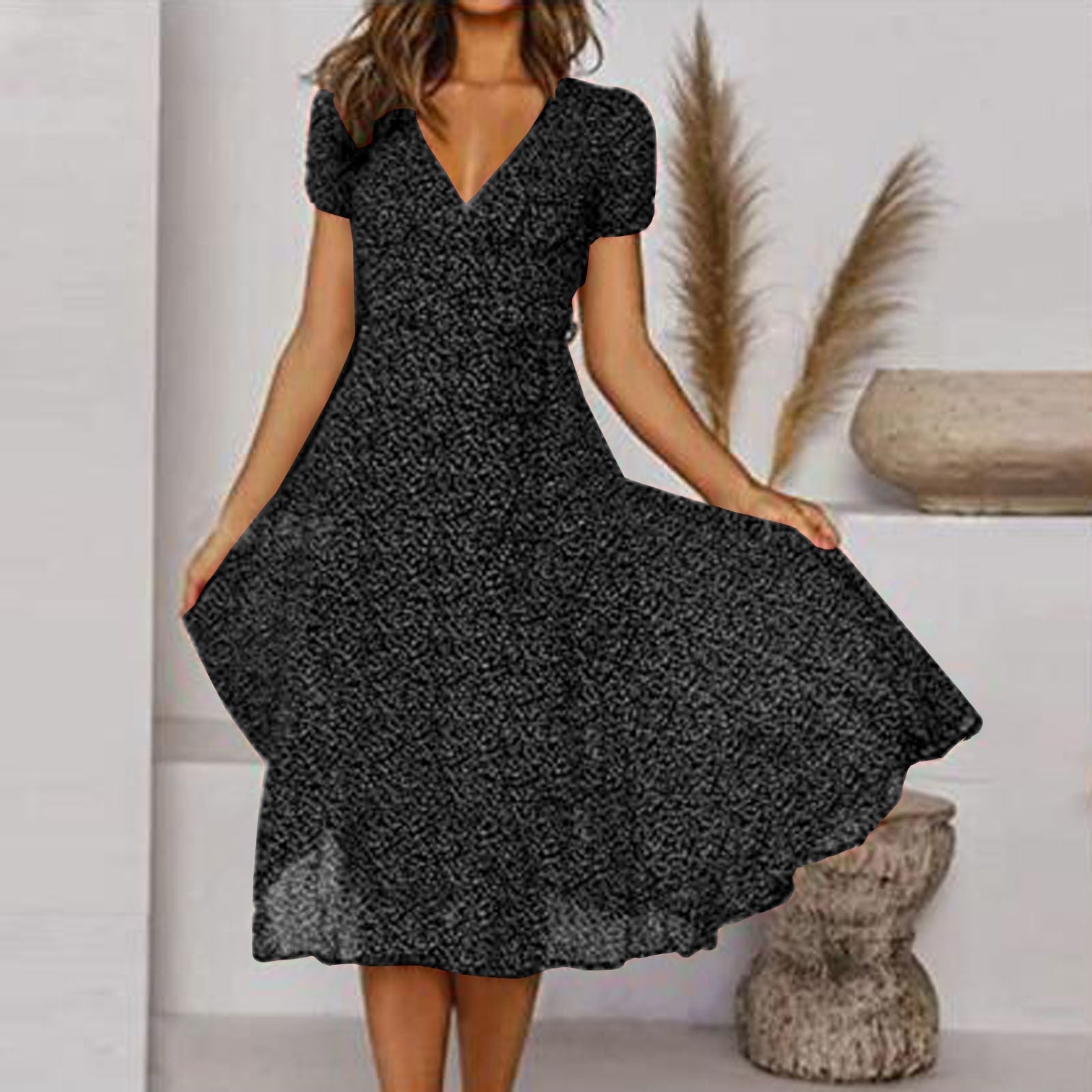 Elle | Women's V-Neck A-Line Midi Dress