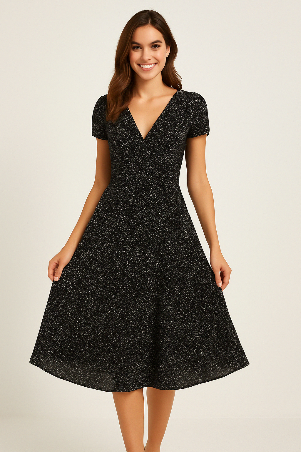 Elle | Women's V-Neck A-Line Midi Dress