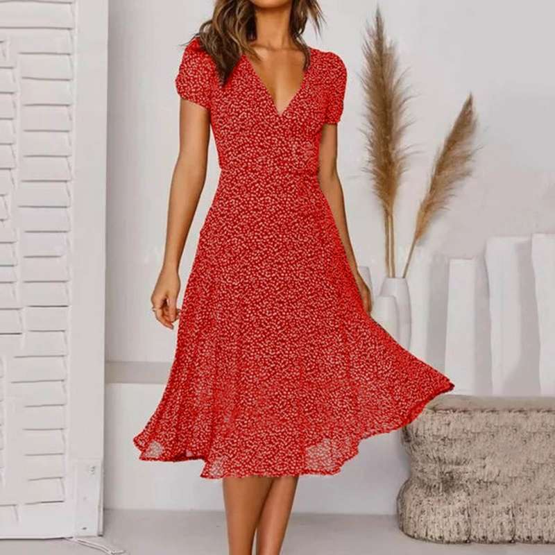 Elle | Women's V-Neck A-Line Midi Dress
