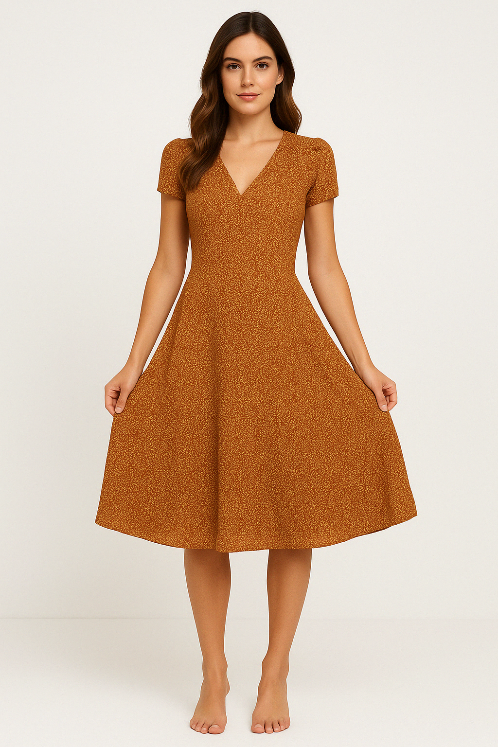 Elle | Women's V-Neck A-Line Midi Dress