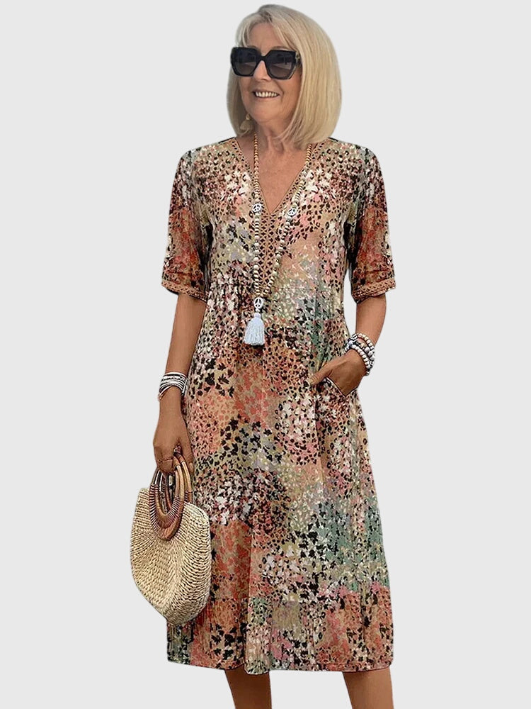 Delphine | Women's V-Neck A-Line Midi Dress
