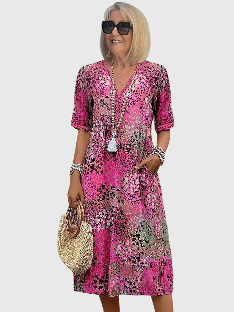Delphine | Women's V-Neck A-Line Midi Dress