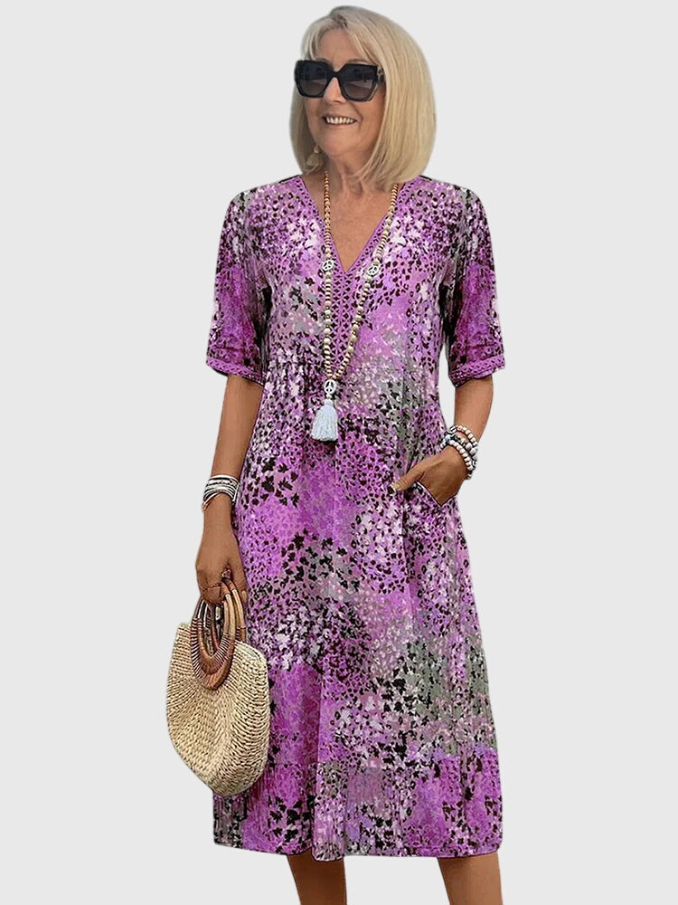 Delphine | Women's V-Neck A-Line Midi Dress