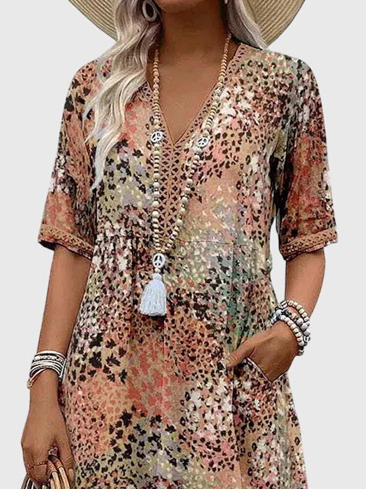 Delphine | Women's V-Neck A-Line Midi Dress