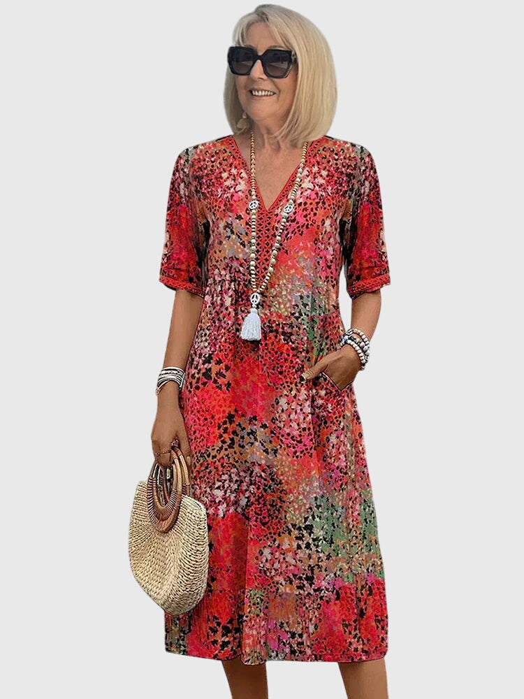 Delphine | Women's V-Neck A-Line Midi Dress