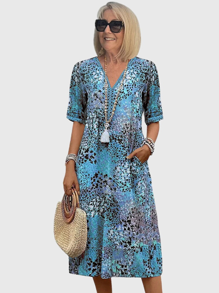 Delphine | Women's V-Neck A-Line Midi Dress