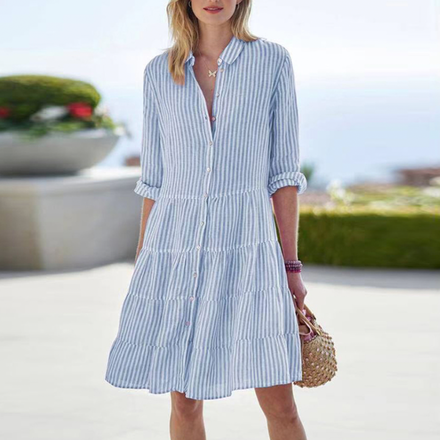 Elena | Women's Button-Down Striped Mini Dress