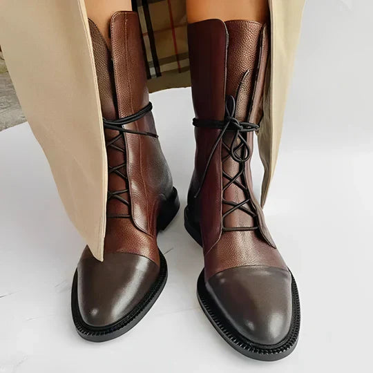 Crisanta | Calf Length Lace-Up Boots for Stylish Comfort