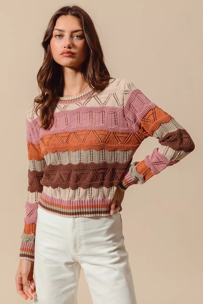Aliyah | Women's Striped Long Knit Sweater